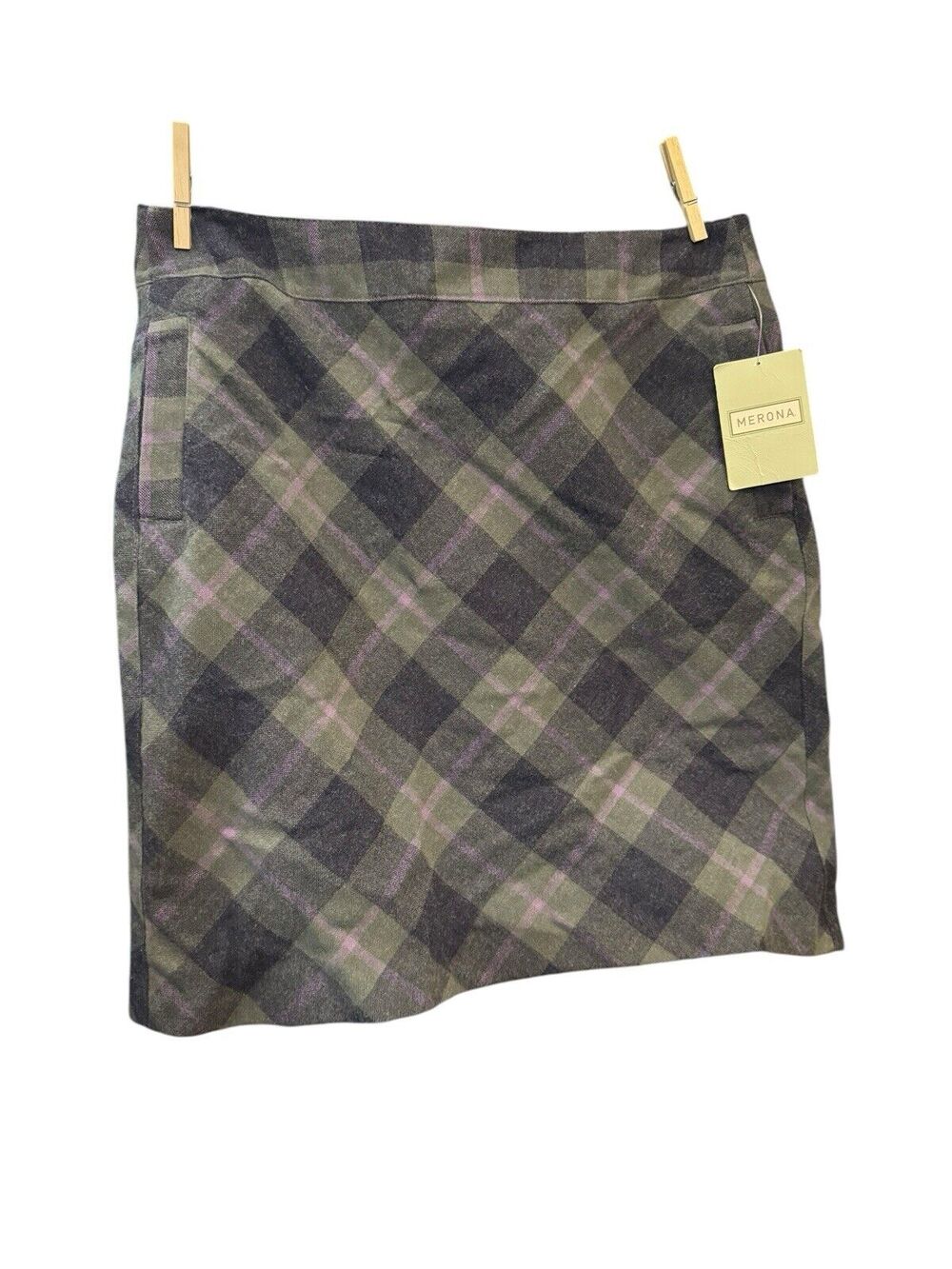 Merona Purple Grey Plaid Pencil Knee Length Wool Skirt Size 10 Target 2009